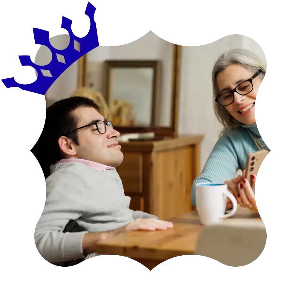 Disabled man talking with support worker