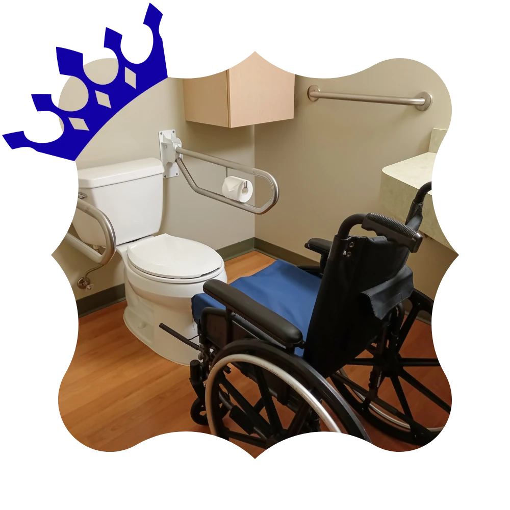 Wheelchair in accessible bathroom