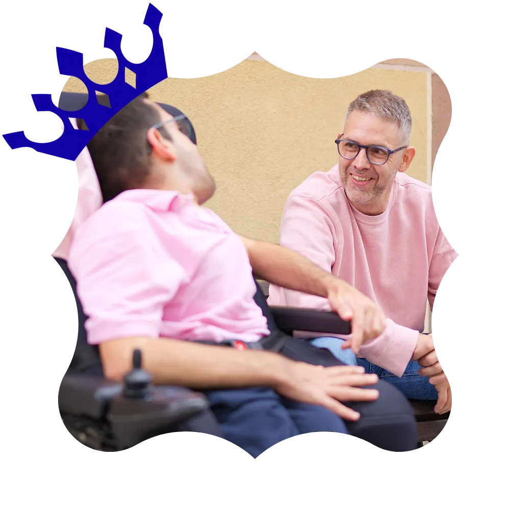Disabled man talking with support worker